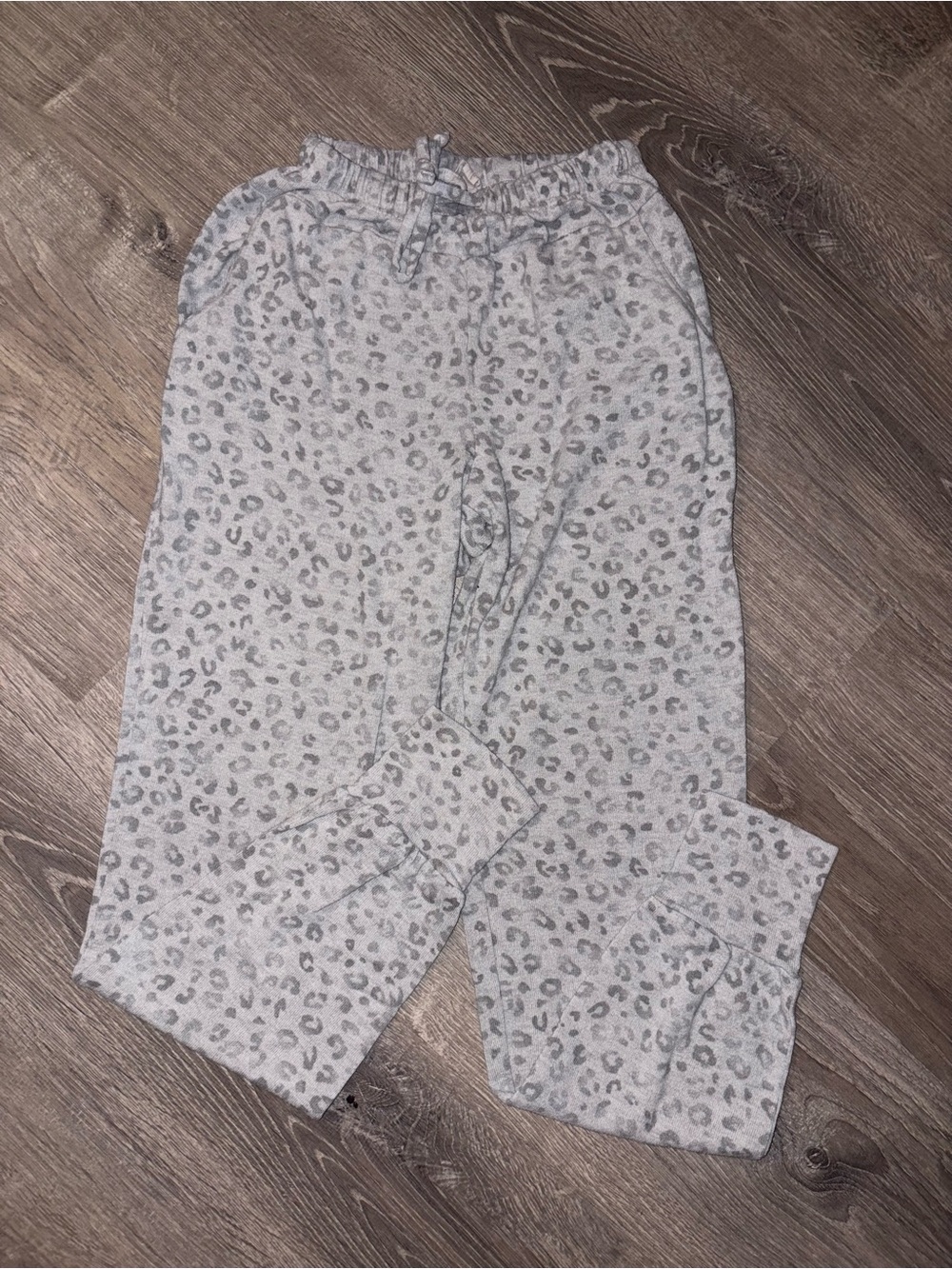 Pink Rose Light Gray Leopard Print Pajama Joggers